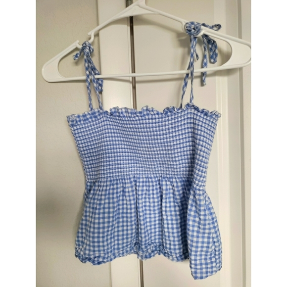 H&M blue gingham smocked peplum tank size 4 - Picture 1 of 3